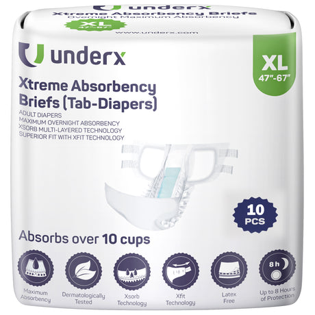 UnderX tabbed briefs XL size 10 count