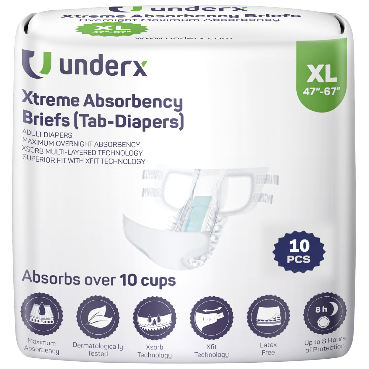 UnderX tabbed briefs XL size 10 count