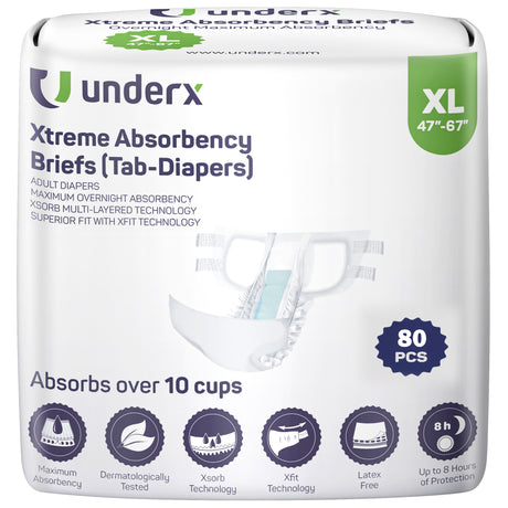 UnderX tabbed briefs XL size 80 count